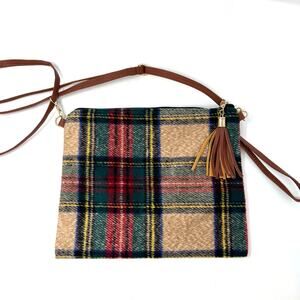Tartan Plaid Flannel Crossbody Bag Tassel Scottish Lightweight Adjustable Preppy